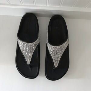 Skechers Women's Black and Silver Bling Sandals